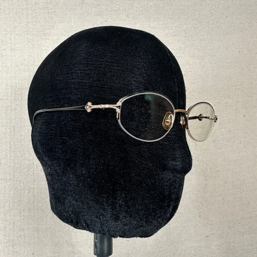 Marchon Tres Jolie 107 Black Golden Oval Eyeglasses Rhinestone Frames‎ 53-18-135